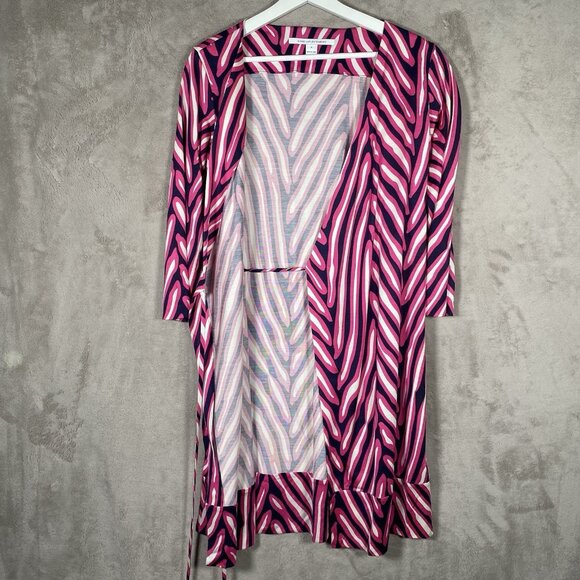Diane von Furstenberg Naoki Wrap Dress 8 Pink Printed Silk Blend Retro Barbie - Picture 9 of 16